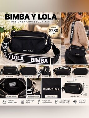 Bimba y Lola Black Crossbody Bag with Branded Strap